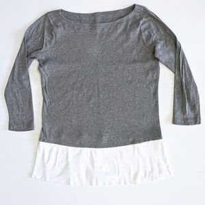 Ann Taylor LOFT Grey and White Pima Cotton 3/4 Long Sleeve T Shirt